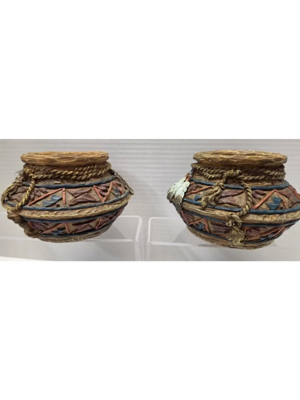 Southwestern Resin Feather Pot Candle Holders Bowl Decor Lot of 2